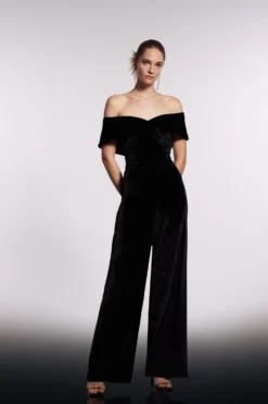 Coast Velvet Bardot Detail Wide Leg Jumpsuit