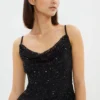 Coast Petite Cowl Neck Corset Bodice Sequin Maxi Dress