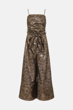 Coast Metallic Jacquard Pleat Bodice Wide Leg Jumpsuit -Coast Shop bcc04250 gold xl 3