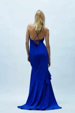 Coast Rose Detail Satin Maxi Dress With Train -Coast Shop bcc04300 cobalt xl 2 scaled