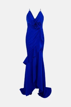 Coast Rose Detail Satin Maxi Dress With Train -Coast Shop bcc04300 cobalt xl 3