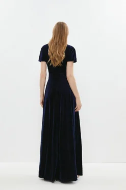 Coast V Neck Velvet Maxi Dress -Coast Shop bcc04309 navy xl 2