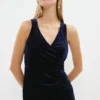 Coast Ruched Side Sleeveless Velvet Maxi Dress