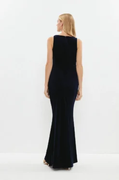 Coast Ruched Side Sleeveless Velvet Maxi Dress -Coast Shop bcc04310 navy xl 2