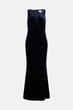 Coast Ruched Side Sleeveless Velvet Maxi Dress -Coast Shop bcc04310 navy xl 3