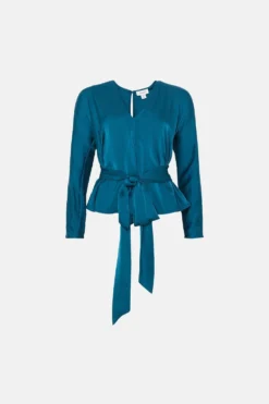 Coast Satin Wrap Around Batwing Top -Coast Shop bcc04313 teal xl 3