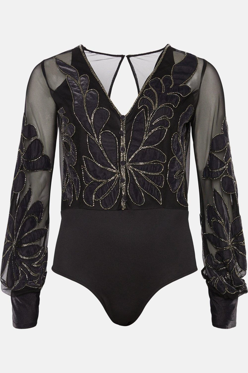 Coast Premium Velvet Applique Beaded Bodysuit 4 Coast Premium Velvet Applique Beaded Bodysuit - Image 4