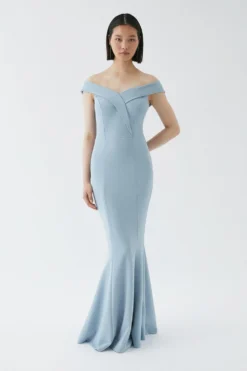 Coast Sculpting Crepe Bardot Fishtail Bridesmaids Maxi Dress