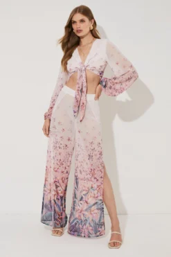 Coast Tie Detail Tropical Placement Print Split Leg Trouser