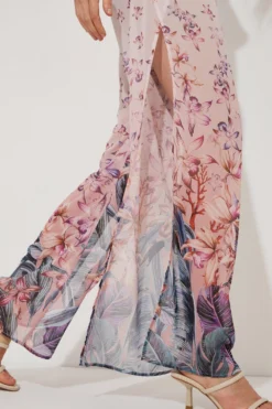 Coast Tie Detail Tropical Placement Print Split Leg Trouser -Coast Shop bcc04361 ivory xl 2