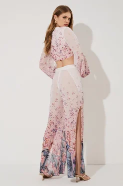 Coast Tie Detail Tropical Placement Print Split Leg Trouser -Coast Shop bcc04361 ivory xl 3