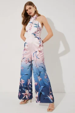 Coast Tropical Floral Placement Print Halter Jumpsuit