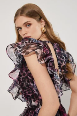 Coast Ruffle Shoulder Animal High Low Dress -Coast Shop bcc04379 animal xl 2