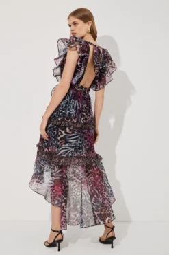 Coast Ruffle Shoulder Animal High Low Dress -Coast Shop bcc04379 animal xl 3