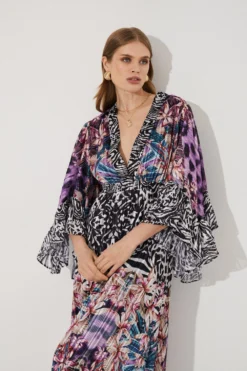 Coast Tropical Placement Print Mega Ruffle Sleeve Maxi Dress -Coast Shop bcc04387 multi xl 2