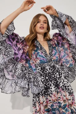 Coast Tropical Placement Print Mega Ruffle Sleeve Maxi Dress -Coast Shop bcc04387 multi xl 3