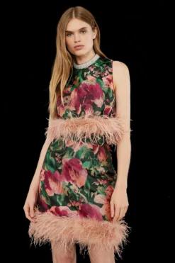 Coast Mini Skirt In Jacquard With Feathers