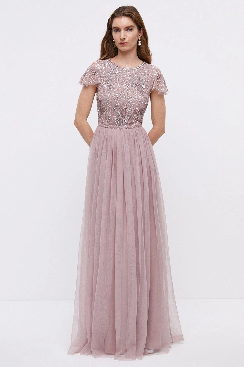 Coast Embellished Bodice Angel Sleeve Maxi Bridesmaids Dress 1 Coast Embellished Bodice Angel Sleeve Maxi Bridesmaids Dress