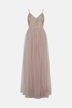Coast Embellished Bodice Cami Tulle Maxi Bridesmaids Dress -Coast Shop bcc04434 mink xl 3
