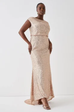 Coast Plus Blouson Top Fishtail Sequin Bridesmaids Maxi Dress