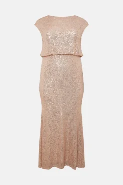 Coast Plus Blouson Top Fishtail Sequin Bridesmaids Maxi Dress -Coast Shop bcc04443 champagne xl 3