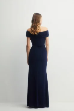 Coast Ruched Bardot Fishtail Slinky Jersey Bridesmaids Maxi Dress -Coast Shop bcc04467 navy xl 2 scaled