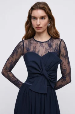 Coast Crepe Statement Bow Long Sleeve Lace Bridesmaids Top