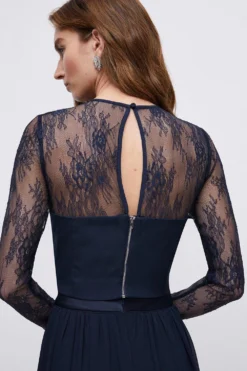 Coast Crepe Statement Bow Long Sleeve Lace Bridesmaids Top -Coast Shop bcc04538 navy xl 4