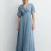 Coast Angel Sleeve Stretch Mesh Full Skirted Bridesmaids Maxi Dress