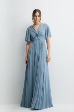 Coast Angel Sleeve Stretch Mesh Full Skirted Bridesmaids Maxi Dress