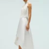 Coast High Low Ivory Structured Twill Midi Skirt
