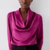 Coast Long Sleeve Satin Cowl Neck Top