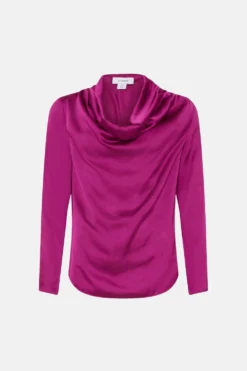 Coast Long Sleeve Satin Cowl Neck Top 7 Coast Long Sleeve Satin Cowl Neck Top -Coast Shop bcc04589 magenta xl 3