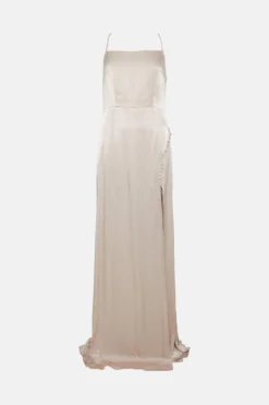 Coast Button And Split Detail Satin Bridesmaids Slip Dress -Coast Shop bcc04598 mink xl 3