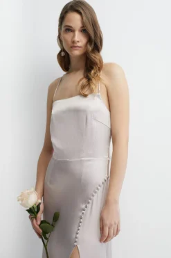 Coast Button And Split Detail Satin Bridesmaids Slip Dress -Coast Shop bcc04598 mink xl 4