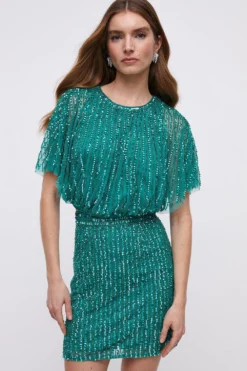Coast Hand Embellished Sequin And Beaded Mini Skirt -Coast Shop bcc04620 green xl 2