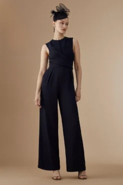 Coast Lisa Tan Wrap Front Waist Detail Jumpsuit