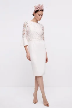 Coast Pencil Dress With Satin Lace Bodice & Flare Cuff