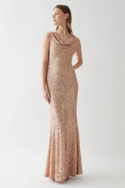 Coast Drape Cowl Neck Sequin Bridesmaid Maxi Dress