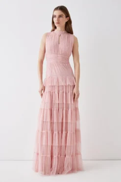 Coast Tulle Tiered Frill Sleeve Bridesmaids Maxi Dress