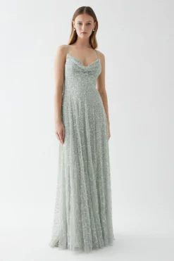 Coast Cowl Neck Corset Full Skirted Bridesmaids Maxi Dress