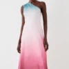 Coast One Shoulder Glossy Organza Ombre Midi Dress