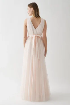 Coast Tulle Plunge Neck Princess Bridesmaids Dress With Bow -Coast Shop bcc04855 blush xl 2