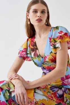 Coast Floral Cut Out Back Ruffle Maxi Dress -Coast Shop bcc04860 blue xl 2