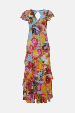 Coast Floral Cut Out Back Ruffle Maxi Dress -Coast Shop bcc04860 blue xl 3