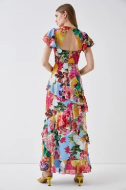 Coast Floral Cut Out Back Ruffle Maxi Dress -Coast Shop bcc04860 blue xl 4