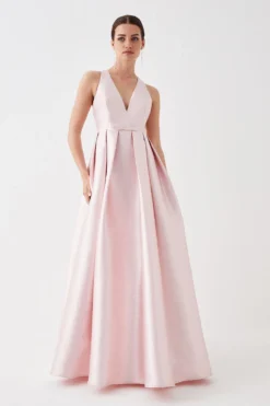 Coast Petite Halter Neck Mini Bow Maxi Dress With Pockets