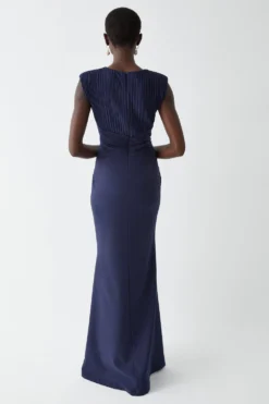 Coast Micro Pleat Shaping Bodice Bridesmaids Maxi Dress 5 Coast Micro Pleat Shaping Bodice Bridesmaids Maxi Dress -Coast Shop bcc04919 navy xl 2