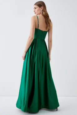 Coast Boned Bodice Full Skirt Satin Maxi Prom Dress -Coast Shop bcc05015 emerald xl 2