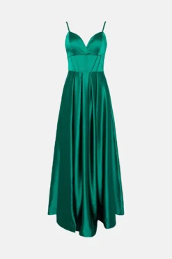 Coast Boned Bodice Full Skirt Satin Maxi Prom Dress -Coast Shop bcc05015 emerald xl 3